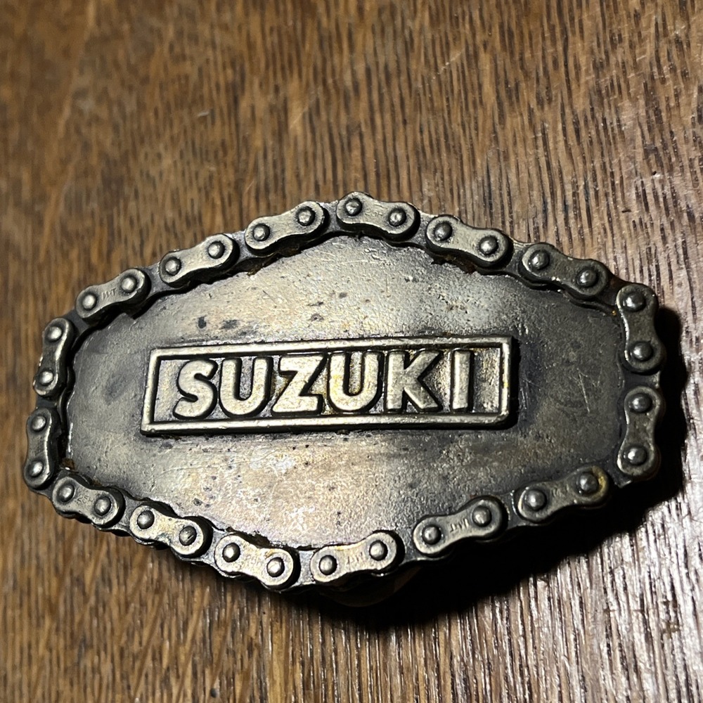 Vintage 1976 Metal Suzuki Motorcycle Chain Belt Buckle The Great American Buckle